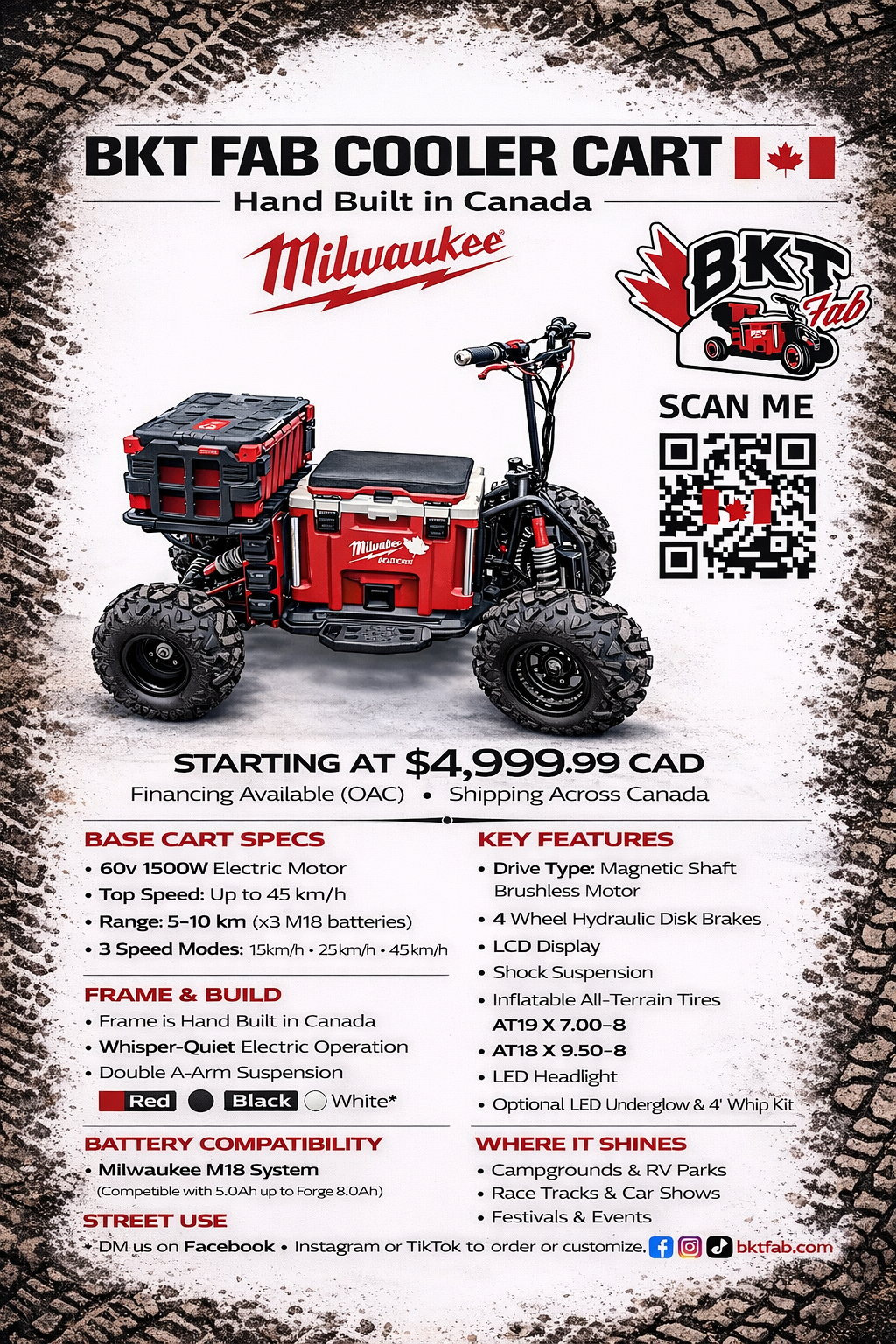 BKT FAB MILWAUKEE M18 FUEL Powered Packout Cooler Cart “BIG WHEEL”